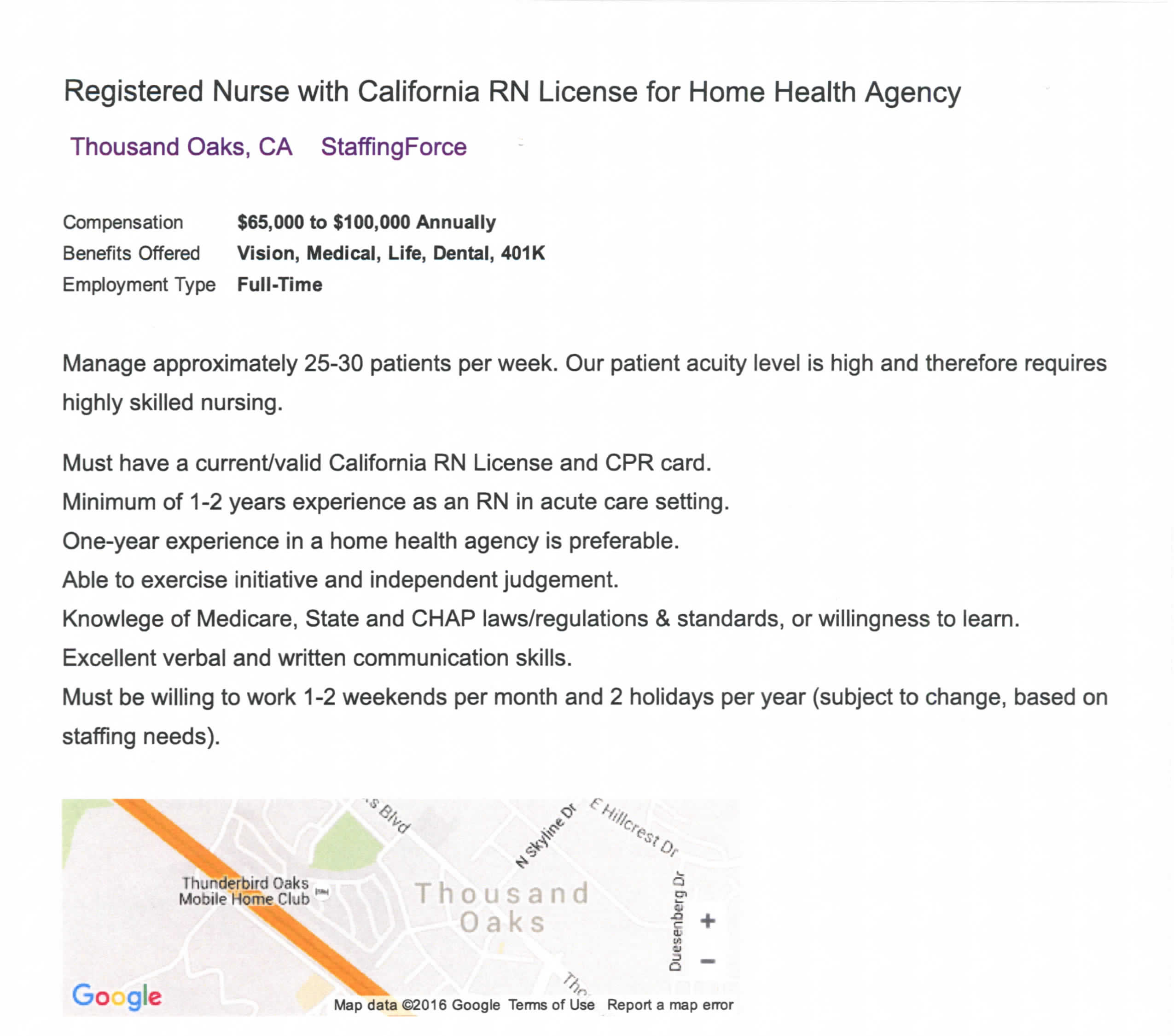 Job opportunity for Registered Nurse with California RN License for Home Health Agency